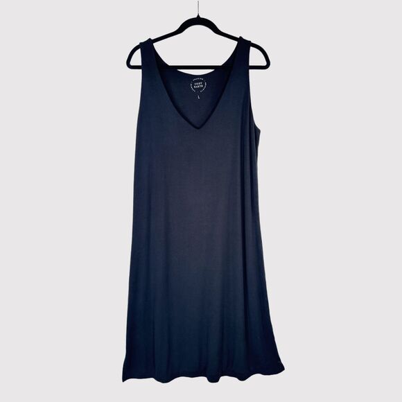 Cozy Earth Womens Sleep Dress Black Mini V Neck Ribbed Knit Nightgown Large - Picture 2 of 10